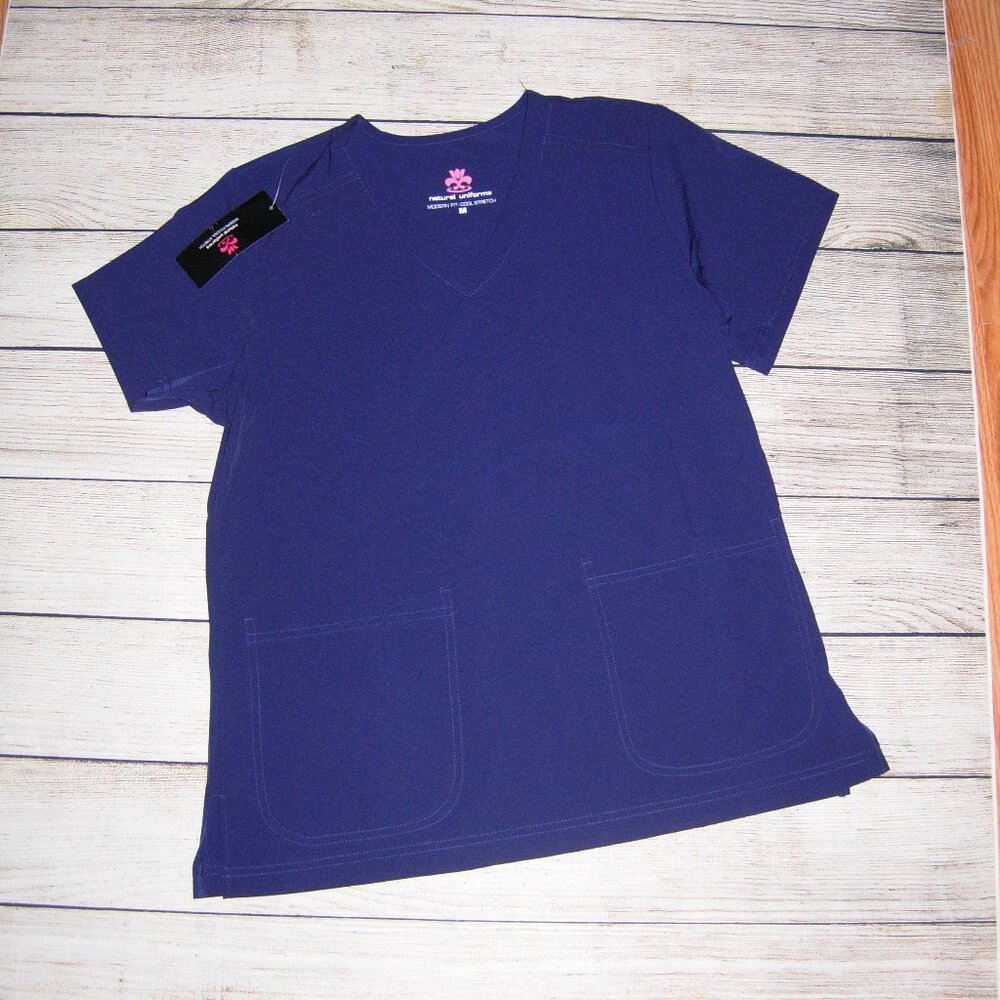 Natural Uniforms Navy Blue Modern Fit Scrub Top M